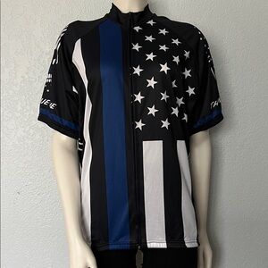 World Jerseys Thin Blue Line Cycling Jersey L Police Support Skull Flag